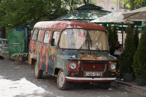 Hippie bus in the center of Lviv