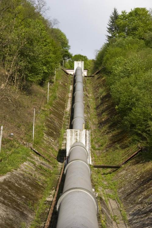 The water falls down through this pipe.