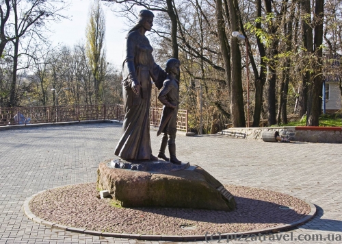 Monument to the future Prince Vladimir and his mother Malusha in the Ostrovsky Park in Korosten