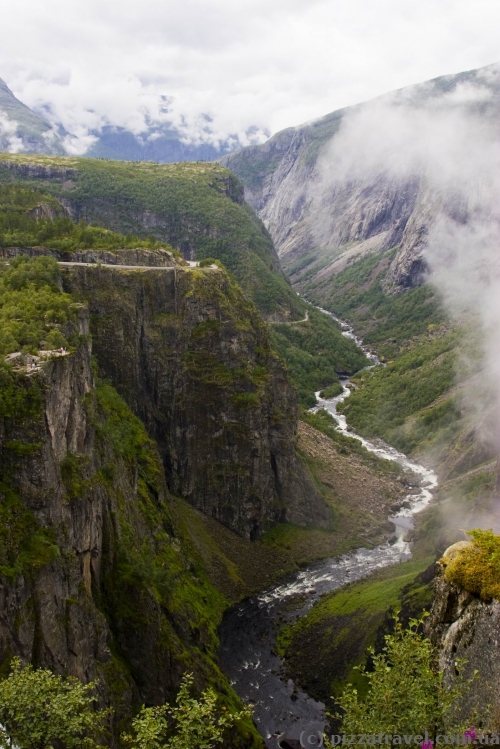 View from the lookout near the Voringfossen Waterfall