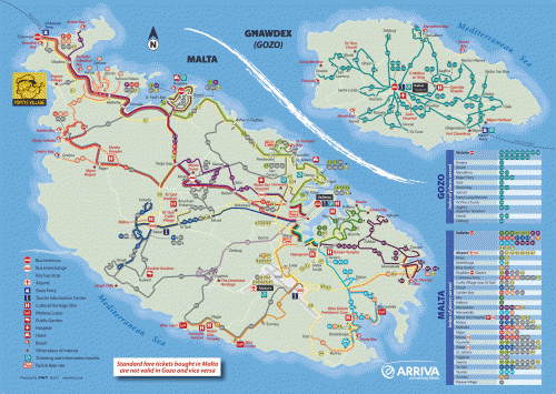 Malta. Scheme of buses