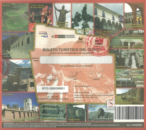 Tourist ticket of Cusco