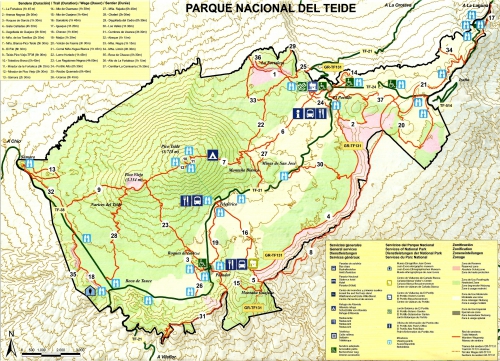 Map of hiking trails in the Teide National Park