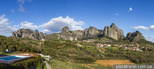 View from the hotel to Meteora Monasteries