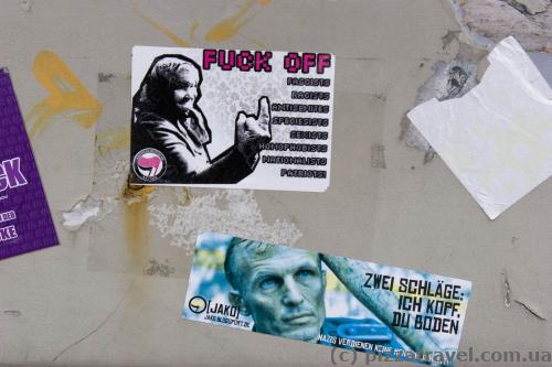 Such stickers can be found throughout Germany.