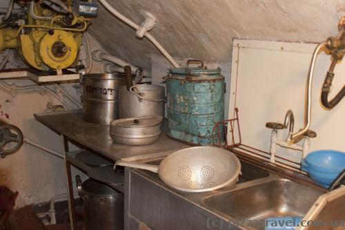 Kitchen utensils in a submarine