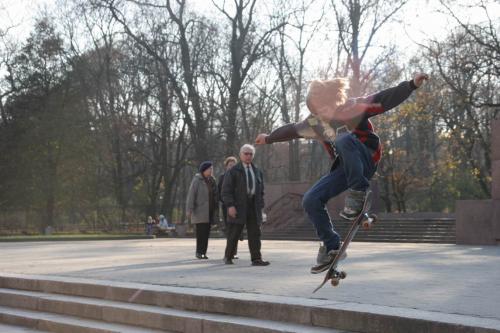 Skateboarders near the University